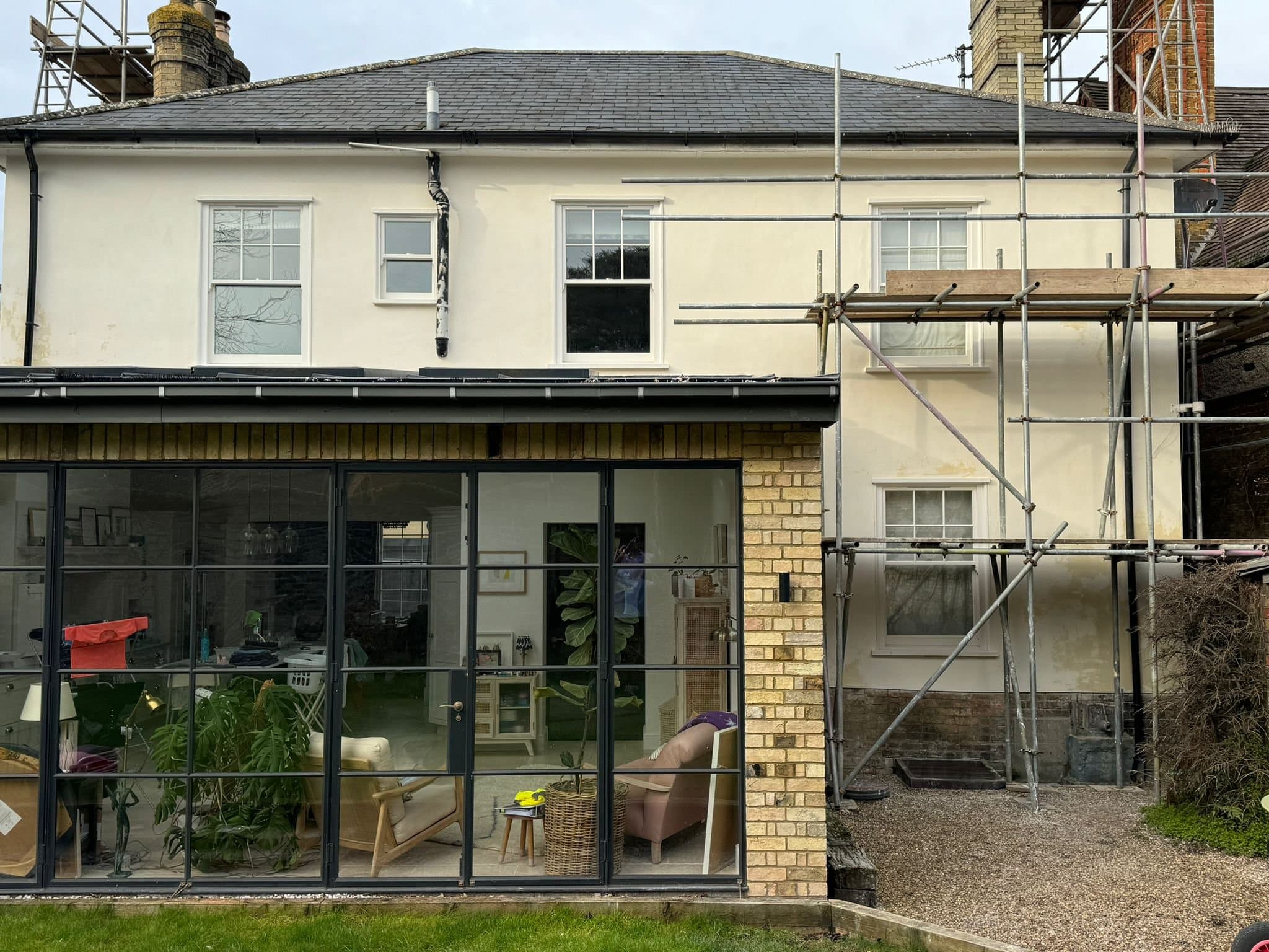 Close-up of traditional lime plasterwork on a Suffolk period property